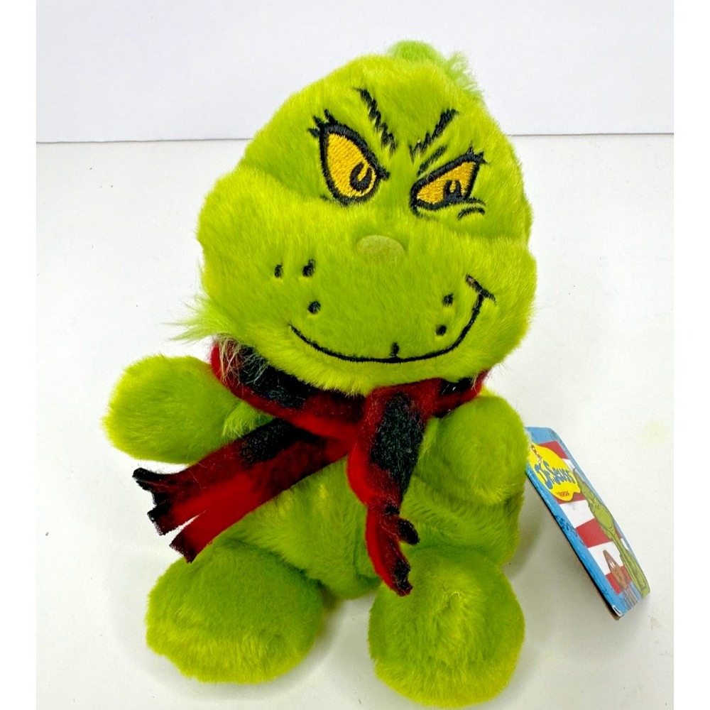 Aurora Mini Grinch Dr Seuss Christmas Plush Beanbag Red Scarf NEW